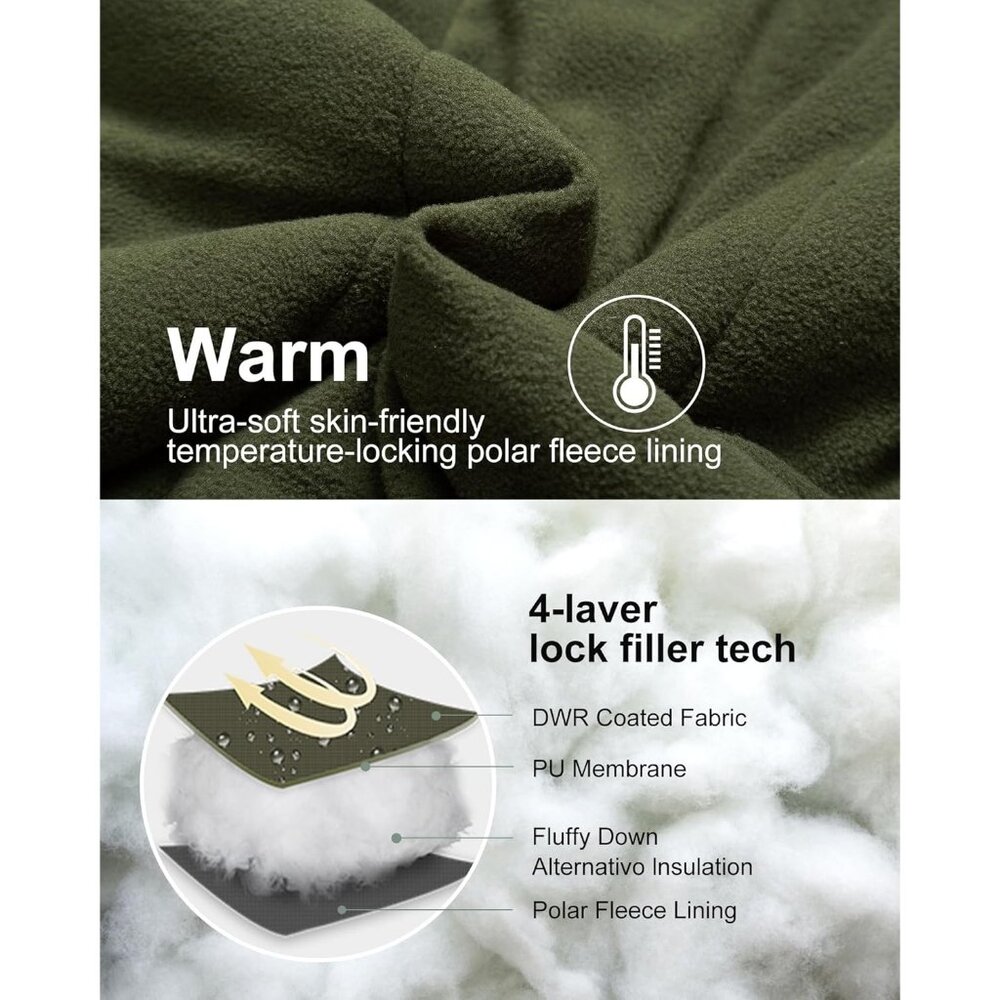 Women's Army Green Waterproof Fleece Lined Detachable Hood Jacket Coat Warm - Picture 4 of 7